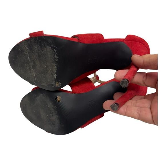 BCBG Max Azria Red Suede Strappy Stiletto Ankle Strap Heels Women's Size 8.5 - Picture 14 of 14